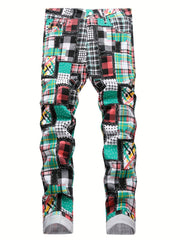 Boys Plaid Jeans Skinny Slim Fit Washed Denim Long Pants Kids Clothing