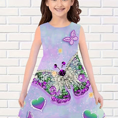 Girls 3D Butterfly Sleeveless Dress Summer Outdoor
