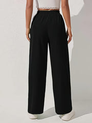 Solid Color Wide Leg Pants Elastic Waist Casual Stylish Trousers