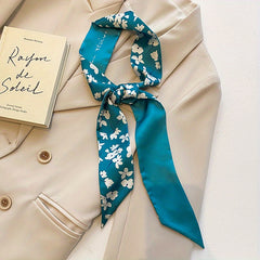 Floral Print Skinny Scarf Silk Block Ribbon Necktie Neckerchief