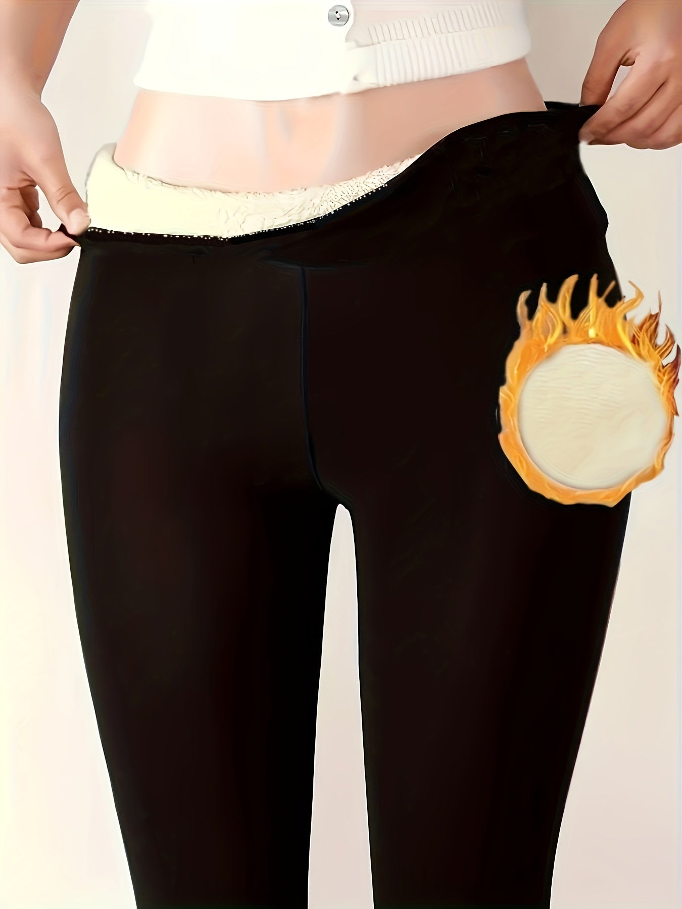 Solid Fleece Leggings High Rise Tummy Control