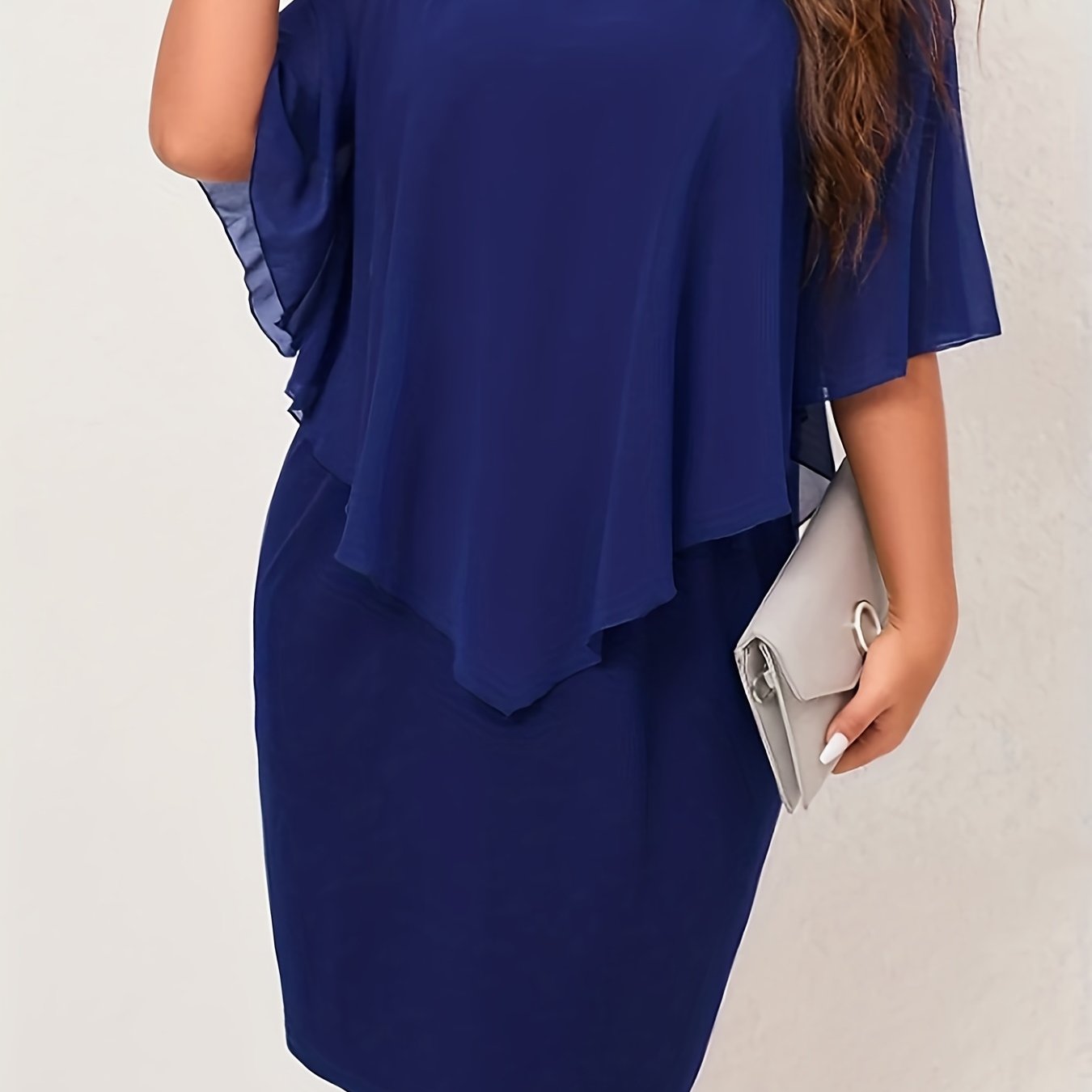 Contrast Lace Cold Shoulder Mesh Cloak Dress