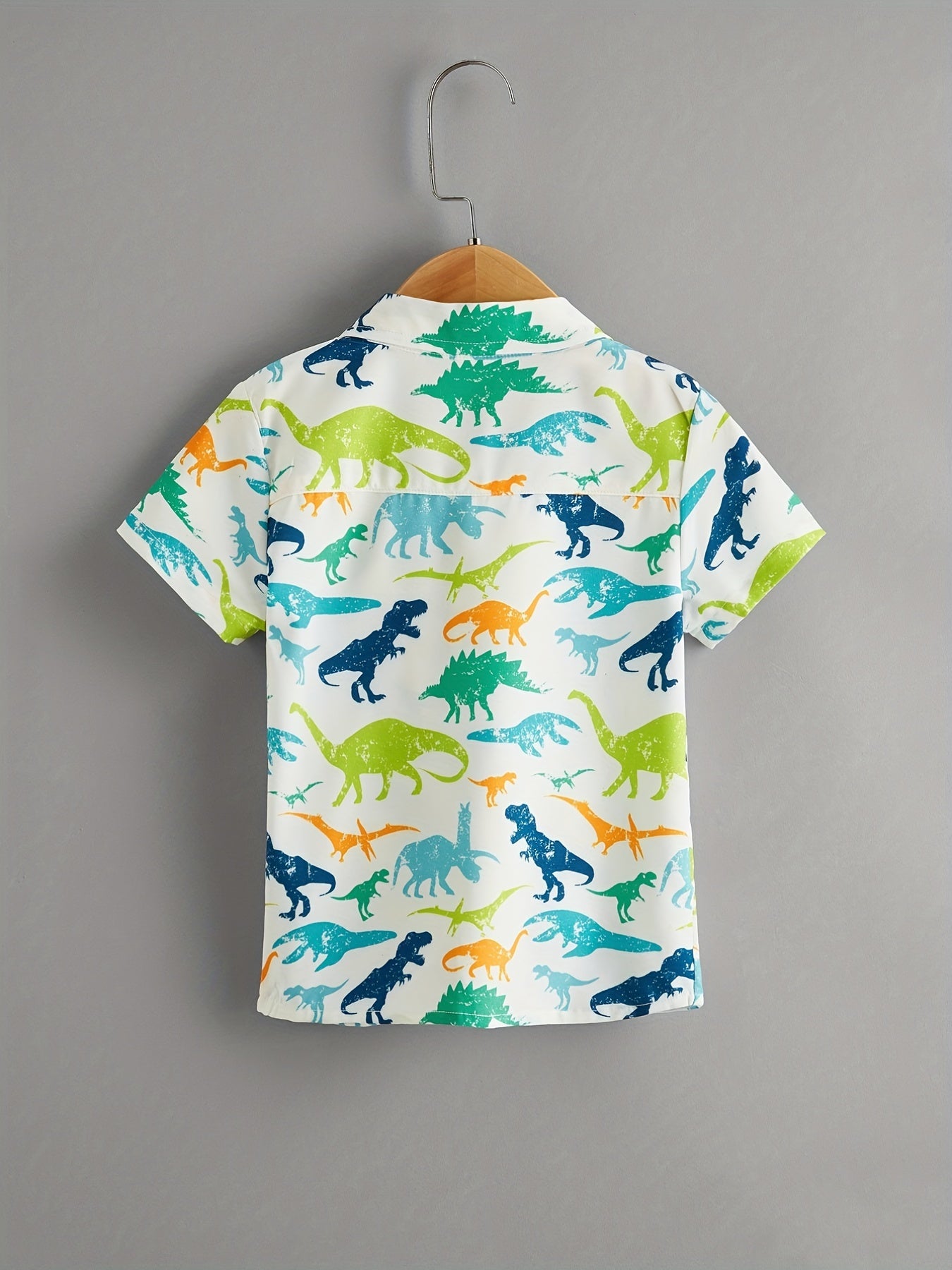 Boys Dinosaur Print Shirt Short Sleeve Collared Top