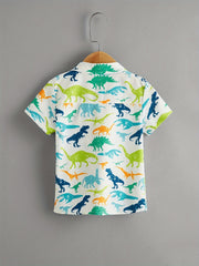 Boys Dinosaur Print Shirt Short Sleeve Collared Top