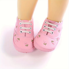 Baby Girls Embroidered Flower Sneakers Lightweight Non Slip Shoes