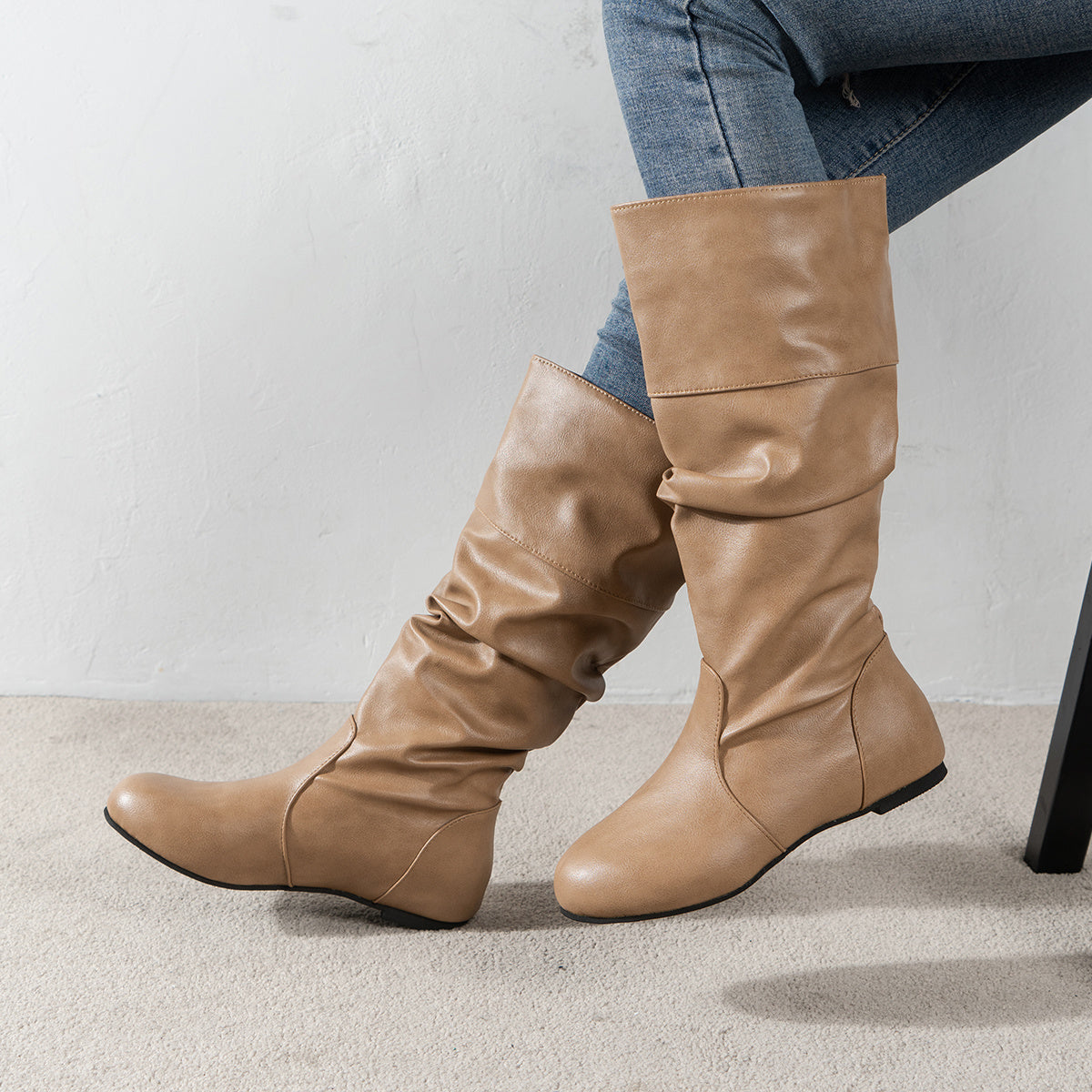 Women's Ruched Knee High Riding Boots