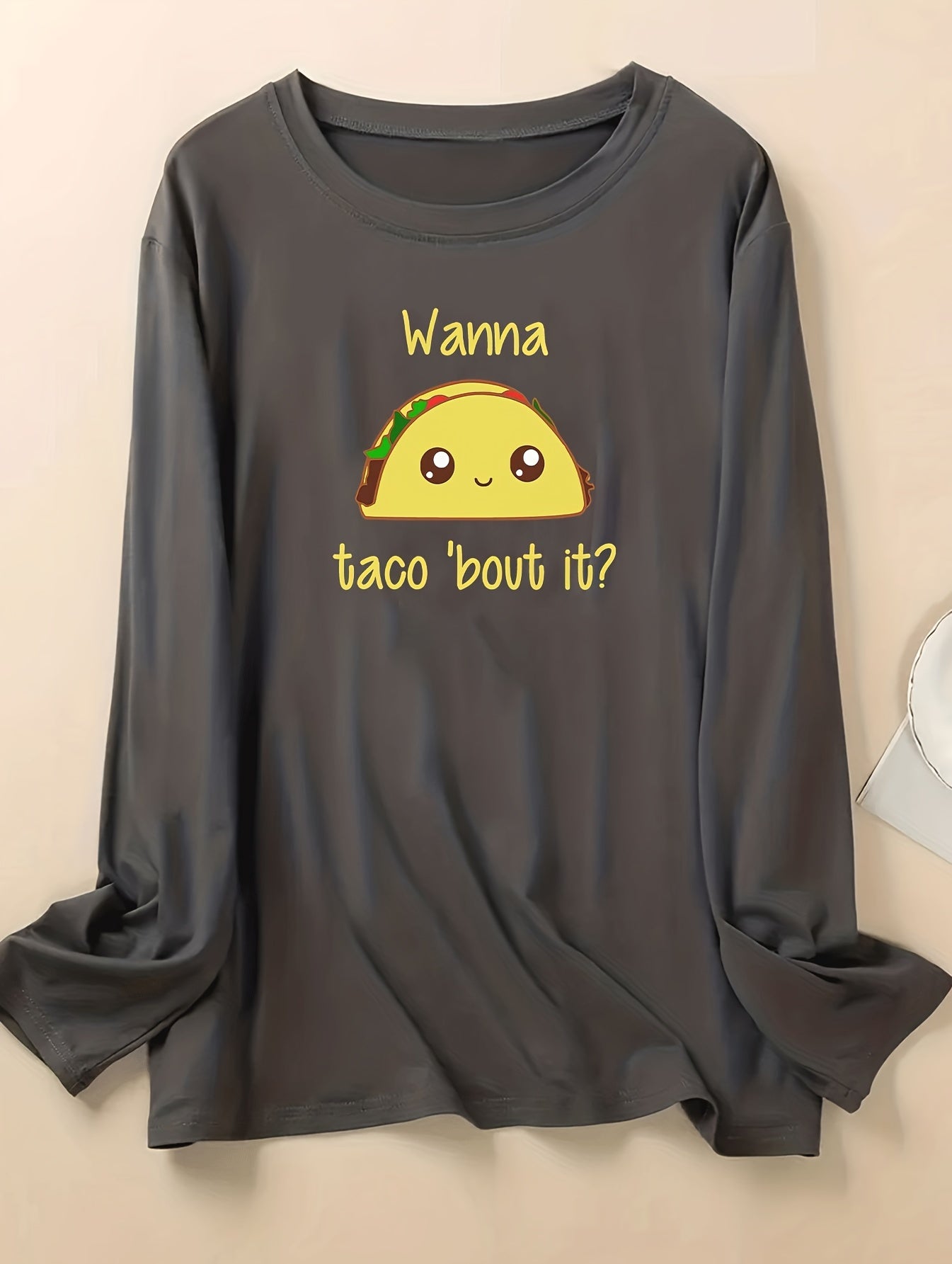 Lounge Top Women's Plus Cartoon Print Long Sleeve Round Neck Sleep Tee