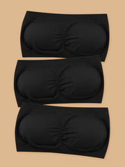 3 Pcs Double Layer Strapless Bra Slightly Breast Wrap Detachable Chest Pad Bra