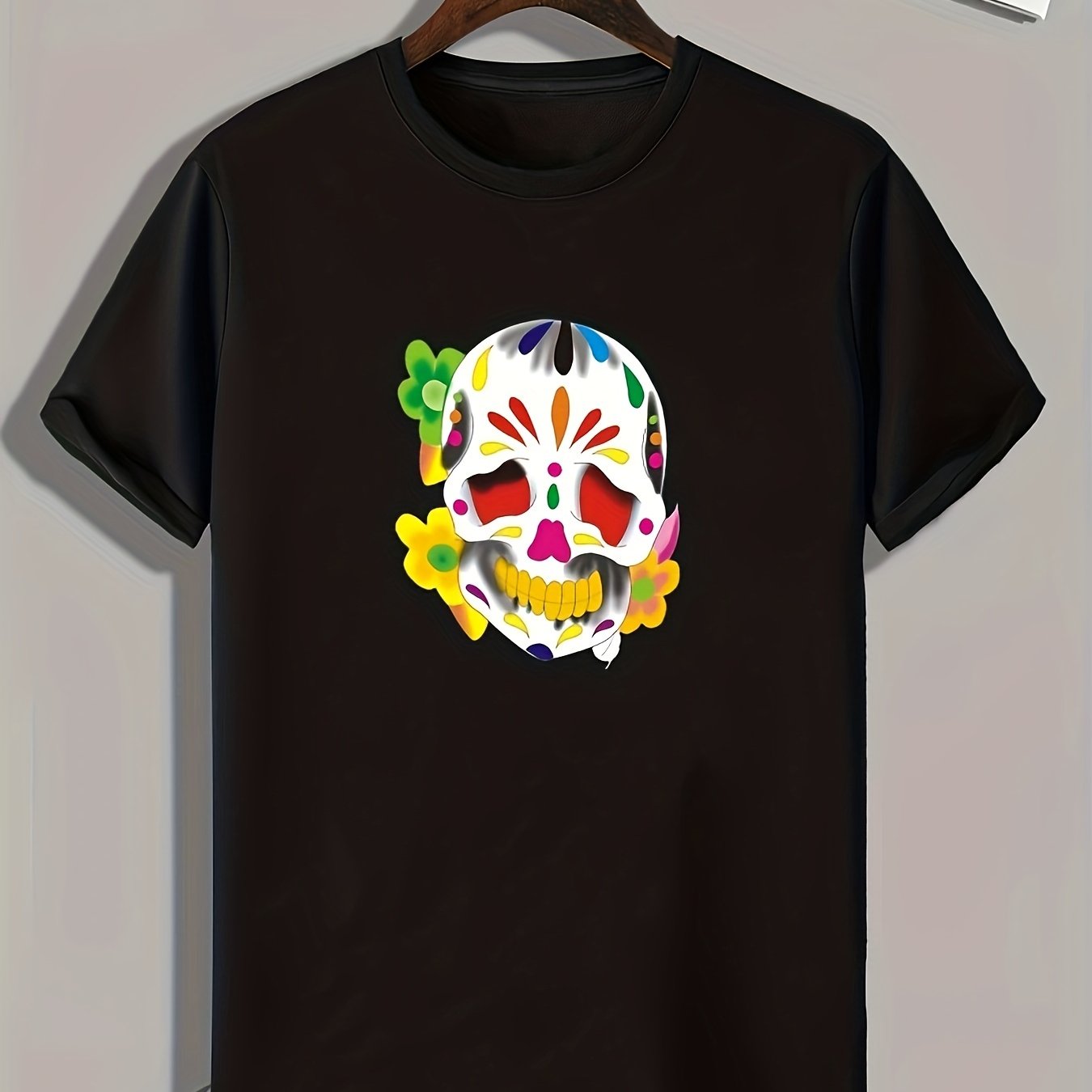 Colorful Skull Print Graphic Tee Mens Summer Casual Comfy T-shirt