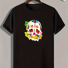 Colorful Skull Print Graphic Tee Mens Summer Casual Comfy T-shirt