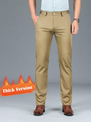 Men's Warm Thick Dress Pants - Solid Color Stretch Formal Business Pants