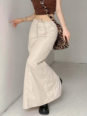 Cargo Long Skirt Solid Y2k Skirts With Side Pocket