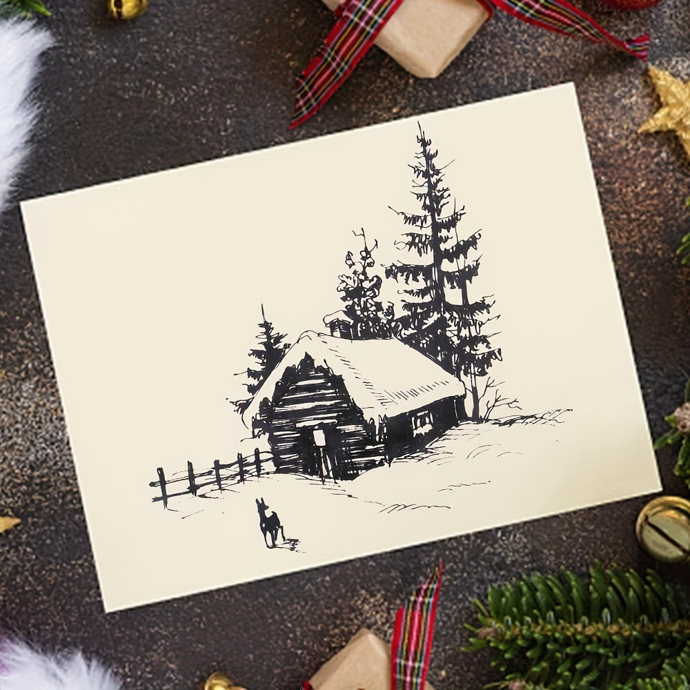 Christmas Snow House Background Clear Stamps For Card Making Decoration DIY Scra