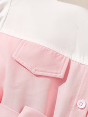 Toddler Girls Puff Sleeve Button Block Casual Belted Shirt Dress