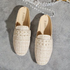 Women's Faux Pearl Mules Slip On Shoes