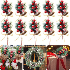 10pcs Christmas Tree Accessories Snowflake Pine Berry Pine Cones Branches Wreath