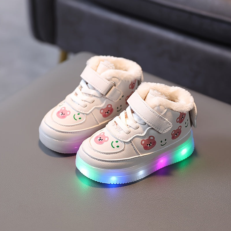 Girl's LED Light Up High Top Skate Shoes with Plush Lining
