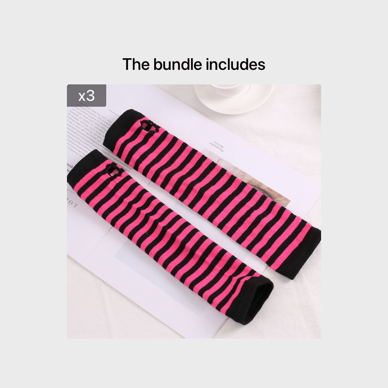 Knitted Striped Fingerless Elbow Gloves Warmer For Christmas Party