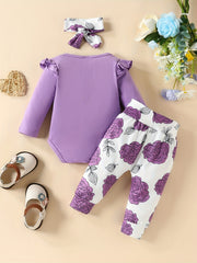 3pcss Baby Casual Outfits Top With Letter Daddy's Little Girl Floral Trousers