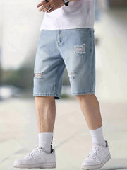 Men's Ripped Denim Shorts: Casual Street Style Distressed Denim Shorts