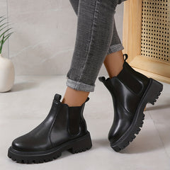 Stylish Chunky Heel Combat Boots with Stretch Fabric Sides