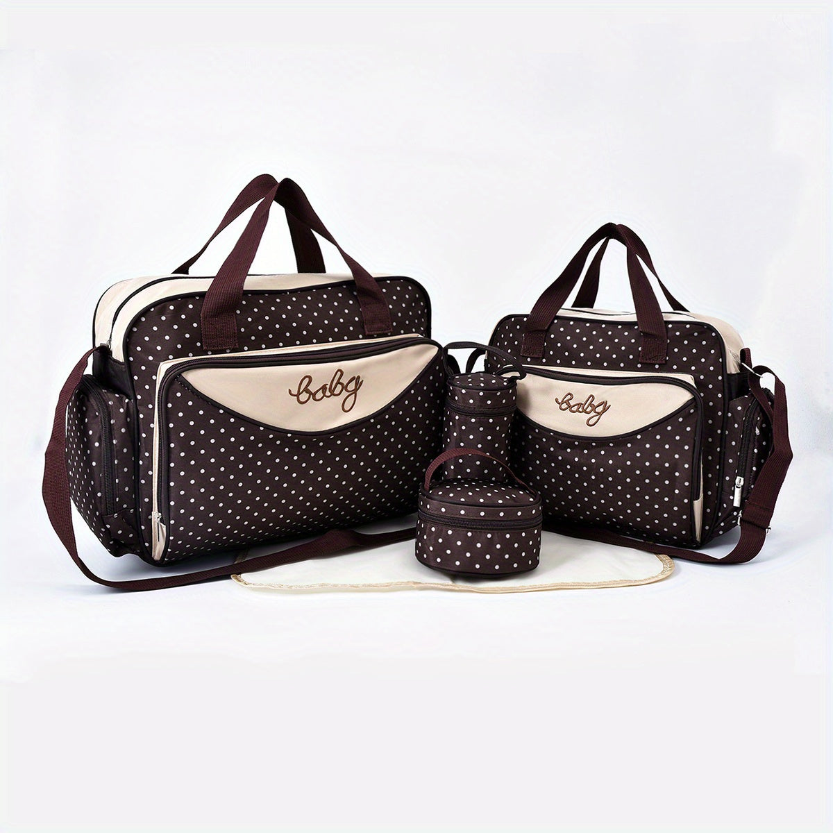 Polka Dot Large Mommy Bag 5pc Set Portable Mother Baby Diaper Bag