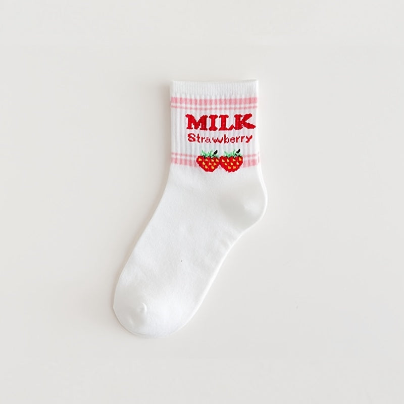 5 Pairs Cow Fruit Ankle Socks Women's Stockings & Hosiery