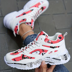 Graffiti Graphic Chunky Sneakers Soft Sole Lightweight Running Shoes