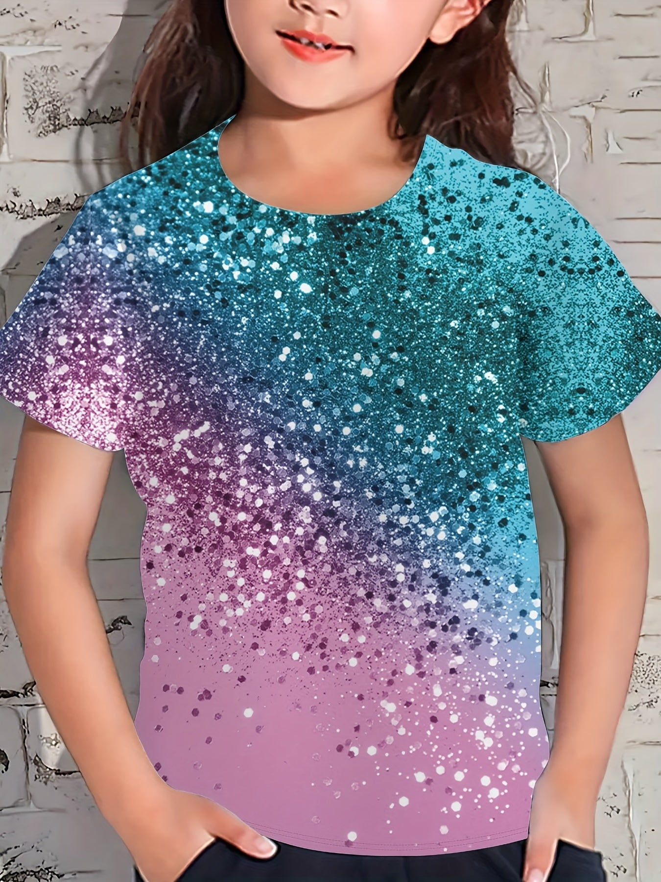 Tie Dye Unicorn Print Short Sleeve T shirt Girls Comfy Tees Pullover