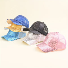 Y2K Stitching Sequin Mesh Cap Sun Protection