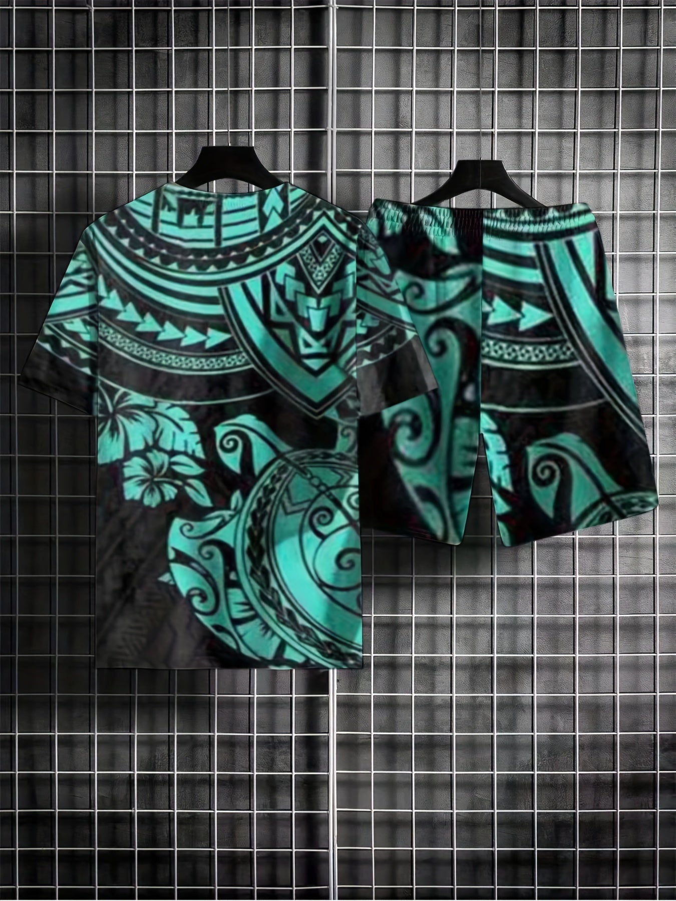 Ethnic Style Mens 2 Piece Outfits T-shirt and Shorts Set