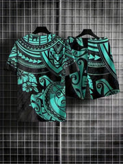 Ethnic Style Mens 2 Piece Outfits T-shirt and Shorts Set