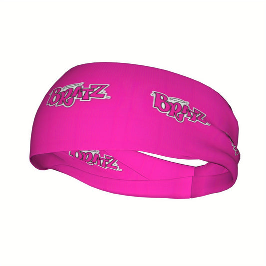 Unisex Sports Headband Sweat Wicking Stretchy Pink BRZ Print