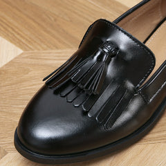 Women's Tassel Loafers Slip On Round Toe Patent Leather Shoes