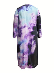 Tie Dye & Slogan Print Long Sleeve Nightdress