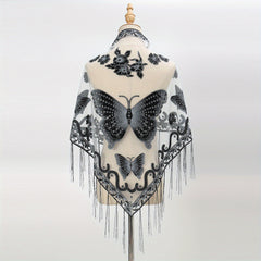 Tassel Butterfly Print Shawl Triangular Scarf for Women