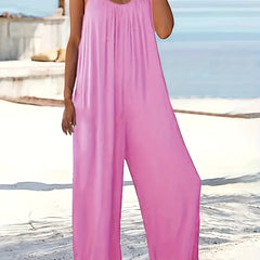 Casual Jumpsuit Solid Wide Leg Jumpsuit Pockets