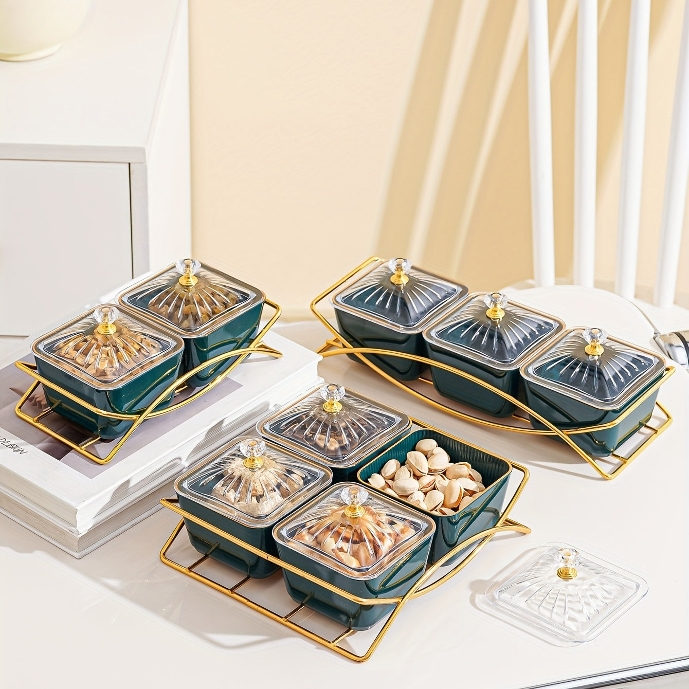 Golden Edge Bead Decor Snack Plate for Events