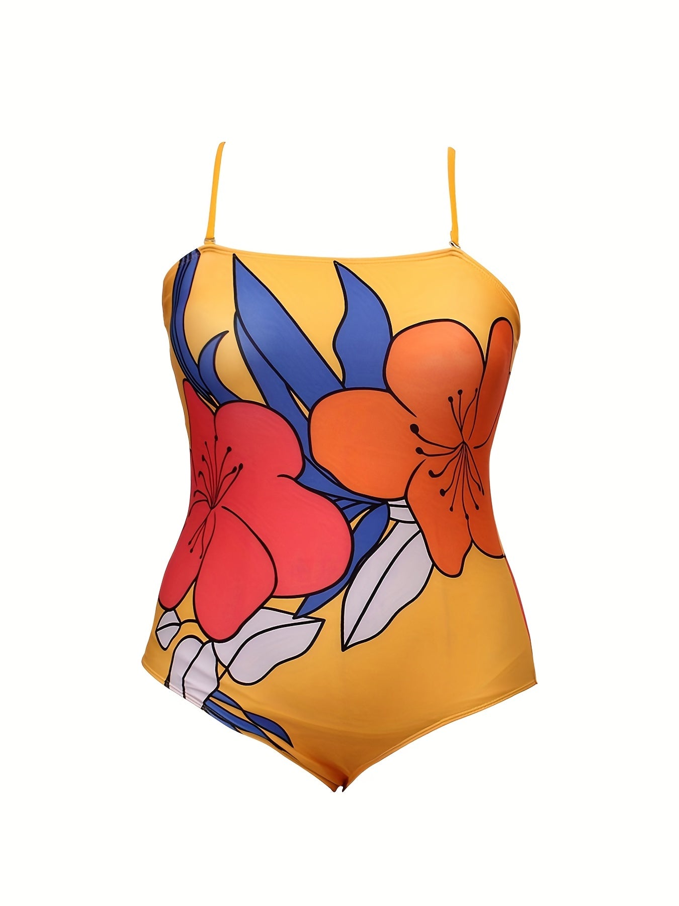 Floral Print High Leg Cut One Piece Cami Swimsuit