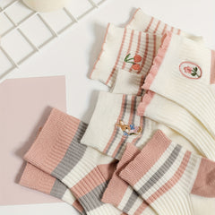 5 Pairs Striped Sports Socks Lightweight Crew Short Socks Women's Stockings