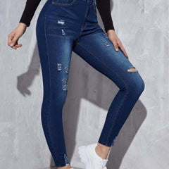 Navy Distressed Denim Pants High Rise Skinny Jeans