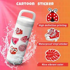 50pcs Red Mix & Match Small Fresh Cartoon Stickers DIY Waterproof Decoration
