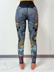 Cartoon Myth Print Yoga Pants High Waist Slim Ankle Length Pants