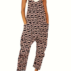 Geo Print Pockets Overall Jumpsuit for Women