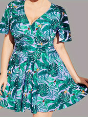 Women's Plus Size Tropical Print Tankini Set