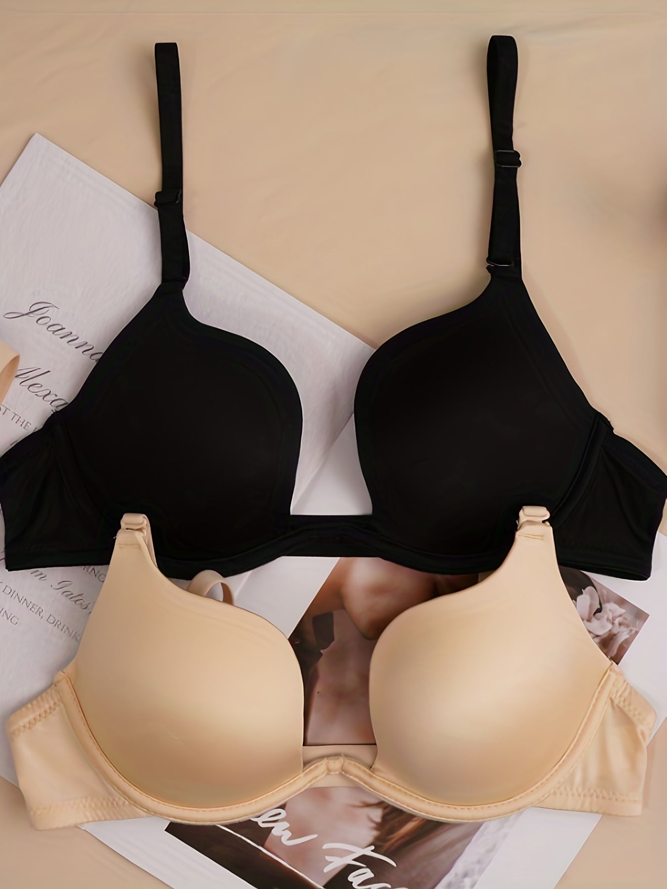 2pcs Solid Plunge Bras Comfy & Breathable Scoop Bra Women's Lingerie