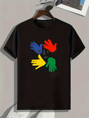 Colorful Hand Print Men's Comfy T shirt For Outdoor Summer