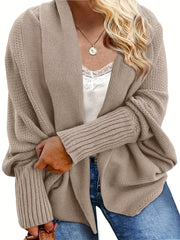Solid Ribbed Batwing Sleeve Open Front Kimono Cardigan