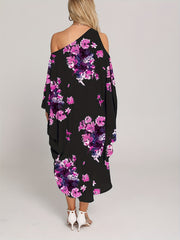 Floral Print Cover Up Dress One Shoulder Asymmetrical Neck Rash Guard Kaftan