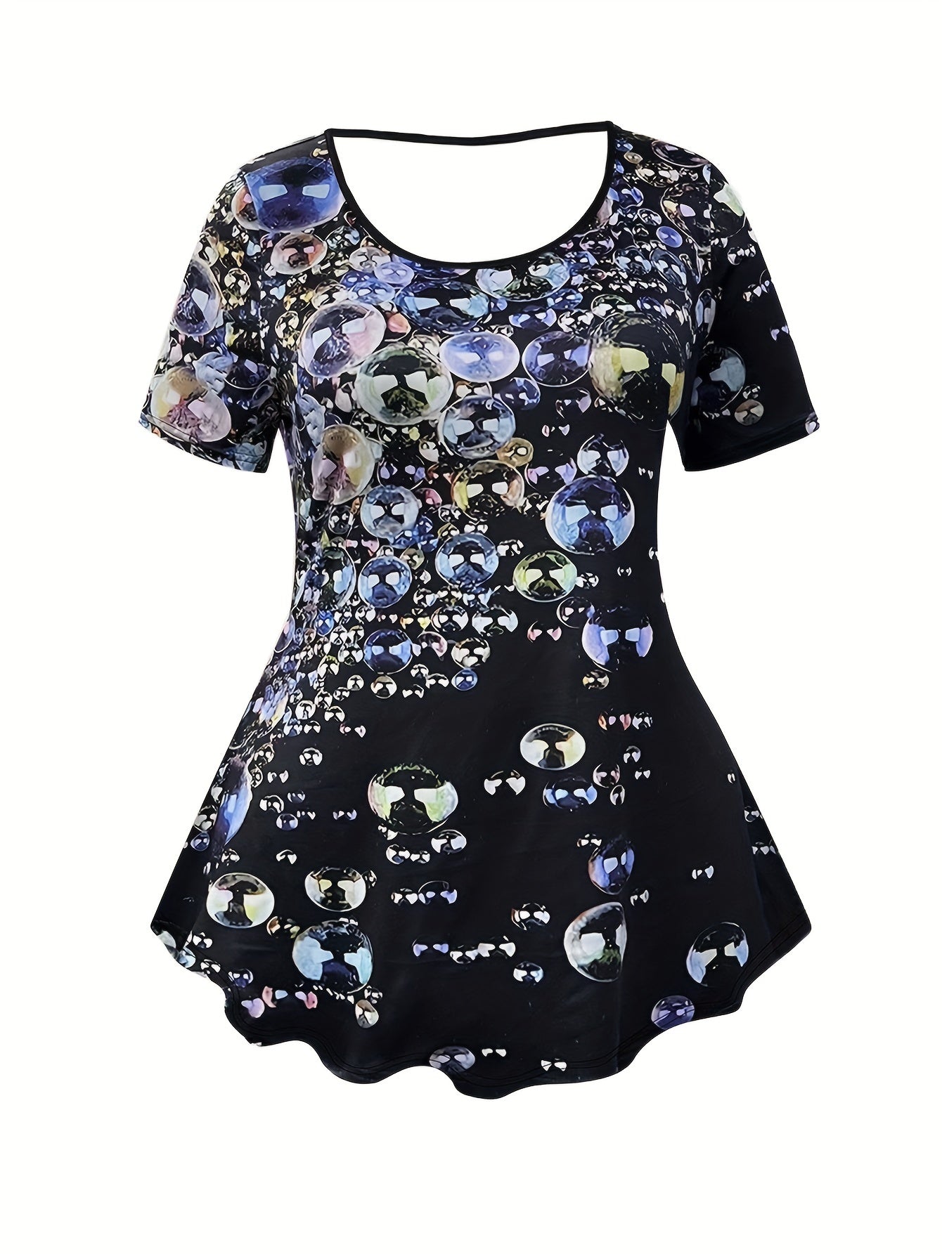Women's Plus Bubble Print Peplum Top & Denim Print Leggings Set